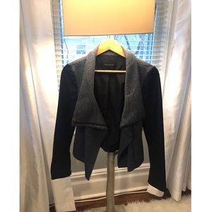 Ann Taylor, grey jacket w/ black fake leather arms